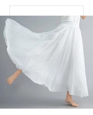 Ladies Womens Cotton Linen Skirt Pleated Beach Boho Maxi Elasticated Waist Dress