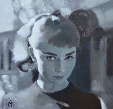 Stylish Nigel Mason Original Oil Painting Portrait Of Audrey Hepburn