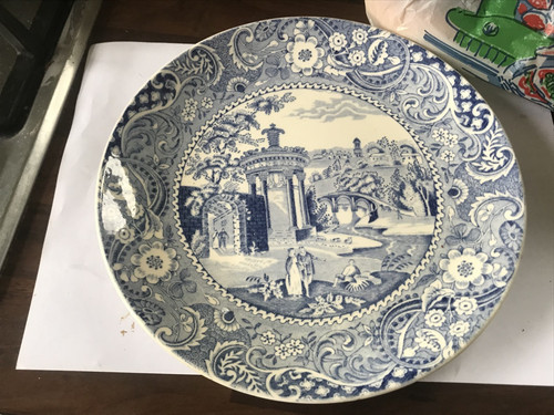 Vintage blue white plate - blue, &