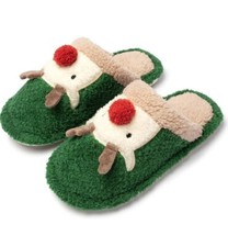 Christmas Memory Foam Fleece Novelty Slippers Cute Fuzzy Xmas Reindeer size4 - 5