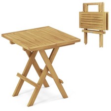 COSTWAY Teak Wood Square Coffee Table Patio Folding Side Table-Natural