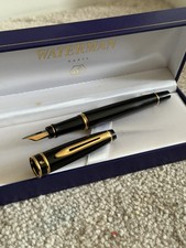 Vintage Waterman Expert MK1 Black Lacquer Gold Trim Fountain Pen Box & Convertor