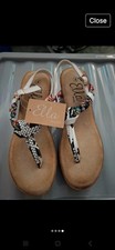 New Ella white black multi-coloured toe post wedge gemmed modern sandals size 4