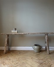Primitive Antique Elm  Pig Bench With Paint Remnants