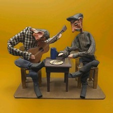 Handcrafted Folk Art Sculpture – Two Musicians with Guitar – Rustic Home Décor 