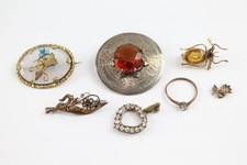 Antique Jewellery Scottish Gold Plated Rolled Gold Seed Pearl x 6