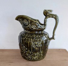 Vintage Olive Green Pitcher Jug Vase Ceramic Horse Arthur Wood Cottage Farm Core