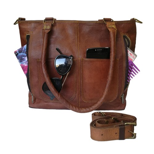 Brown leather women tote - brown,
