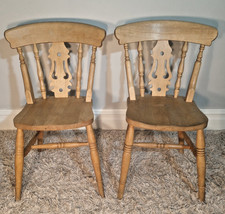 Pair of Beech Fiddle Back Farmhouse Kitchen Chairs VGC Can Deliver