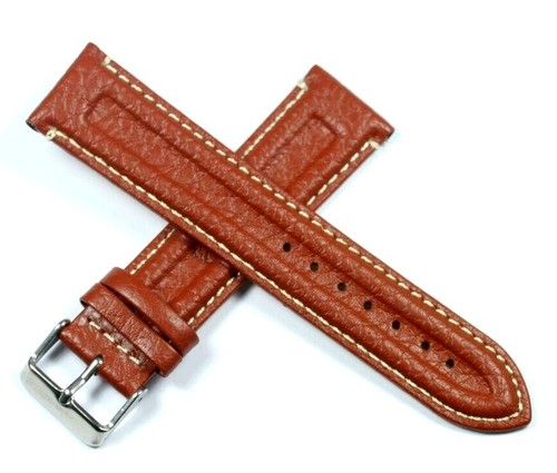 Tan leather watch strap ribbed - tan,