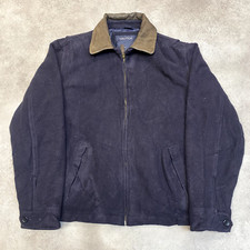 Nautica Harrington Jacket Mens Medium Fleece Vintage Full Zip Bomber Coat, Navy