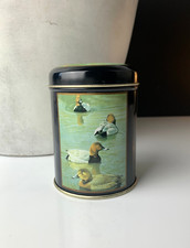 Small Duck Design Tin Metal Canister Black & Green Storage Tin Poss Vtg? 10 cm H