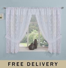 Kew Traditional Floral Lace Curtains Window Set with Valance and Tie Backs