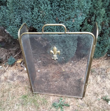 Vintage brass folding fire screen spark guard