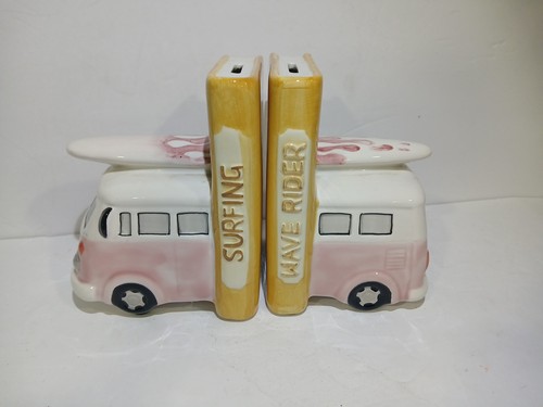 Vtg bus ceramic bookends - vtg.,