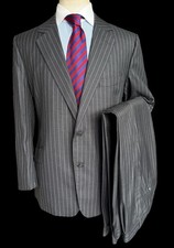 Men’s Bespoke Grey Chalk Stripe Suit 42S / W34” British Bespoke Business City 