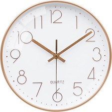 VIKMARI Rose Gold & White Silent Wall Clock Decorative for Living Room Kitchen B