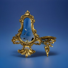 Gold Giltwood Mantle Mirror  Floating Shelf  Antique Vintage Italy 1950