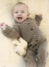 BABY knitting  pattern for all in one romper suit dk wool 1m to 4 yrs