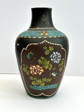Antique Japanese Cloisonné Vase – Floral Enamel Totai Pottery c.1800s 
