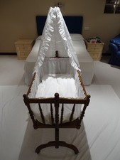 Wood Crib Cot Cosetto Rocker Sway 1980s Drapes Bedding for Dolls Great Condition