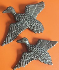 2 Vintage Retro 1950s Brass Metal Flying Ducks Birds Set Pair Original Hanging