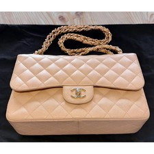 Chanel Large double flap Bag classic Beige caviar leather Gold chain & hardware