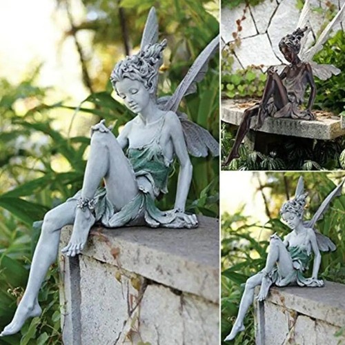 Sitting fairy statue - sitting, resin