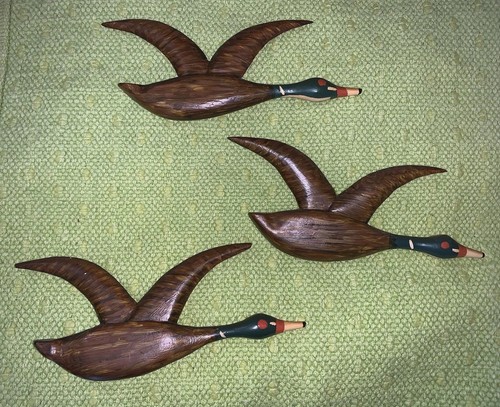 Mid century wooden ducks geese - century,