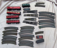 Large box full of vintage train set Tri-ang controllers Fleishman track etc