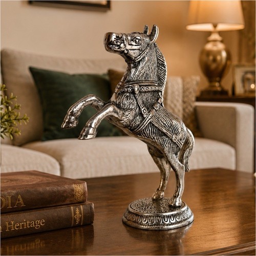 Silver rearing horse - horse, statue