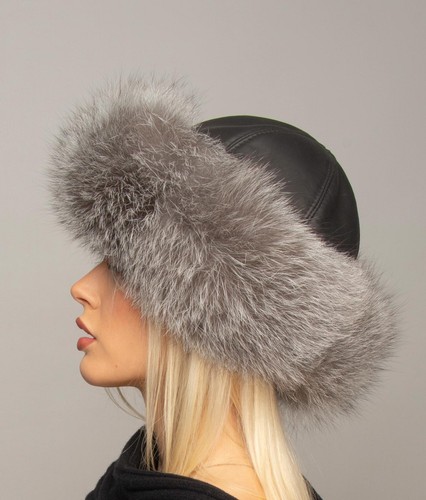 Women silver fox fur hat - silver,