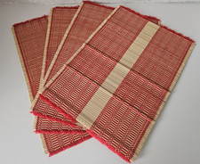 Vintage Bamboo Reed Wooden Sticks Red Placemats Set of 4 Boho Tiki 38cm x 30 cm
