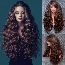 Women's Long Curly Hair Big Waves Rose Net Wig Synthetic Fluffy COS Brown Wig
