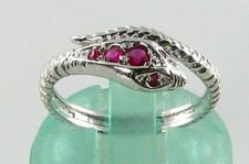 9CT 9K WHITE GOLD INDIAN RUBY COILED SNAKE ART DECO INS RING FREE RESIZE