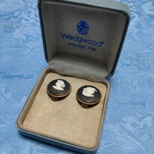 Wedgwood Cameo Earrings, Black, Vintage