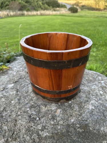 Vintage wooden staved pail keg - staved,