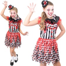 GIRLS KILLER CLOWN COSTUME CHILDS HORROR SCARY HALLOWEEN KIDS FANCY DRESS OUTFIT