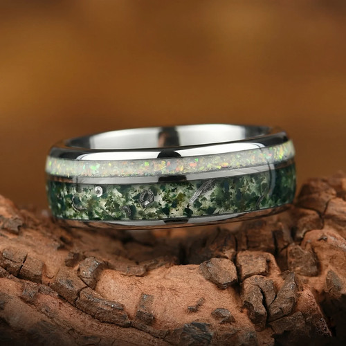 Moss agate ring with - agate, opal