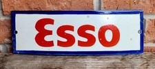 SUPERB RECTANGULAR ESSO PETROL / GASOLINE ENAMEL SIGN - MANCAVE / GARAGE