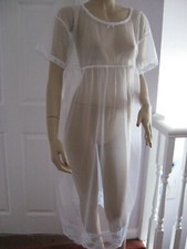  white Night Dress Nylon  lace Sheer  Lingerie Adult feminine Glamour negligee