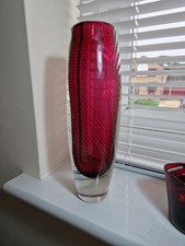 Beautiful 1960's Red Bubble Vase in Murano/Magnor Style