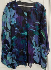 Ann Harvey Silk Top Size UK 26 Blue Purple Watercolour Beaded Sheer Occasion