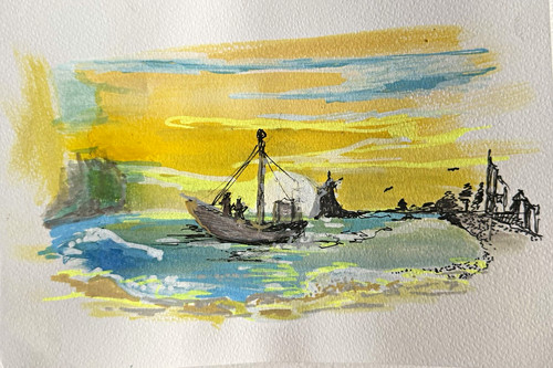 Original watercolour seascape - original,