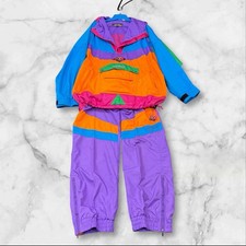 Vtg Nevica Peche Neige 2-Pc Neon Ski Suit Jacket Pants Men’s M 80s HK Colorblock
