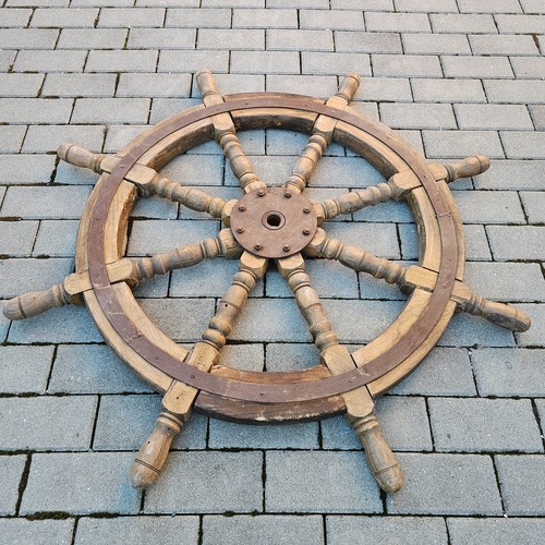 Old wood steering wheel - old, ship's