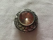 Antique Silver Mounted Horn Snuff Mill Top Brooch