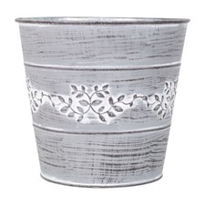 Grey Metal Leafy Vine Planter Tin Pail 18cm Indoor Garden Flower Plant Pot Gift