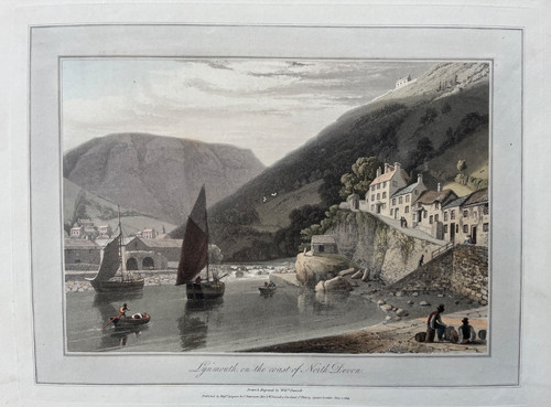1814 antique print - 1814, lynmouth
