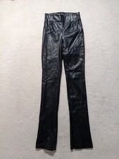 Zara Womens Black Faux Leather Flared  Trousers Split/zip Hem Size S